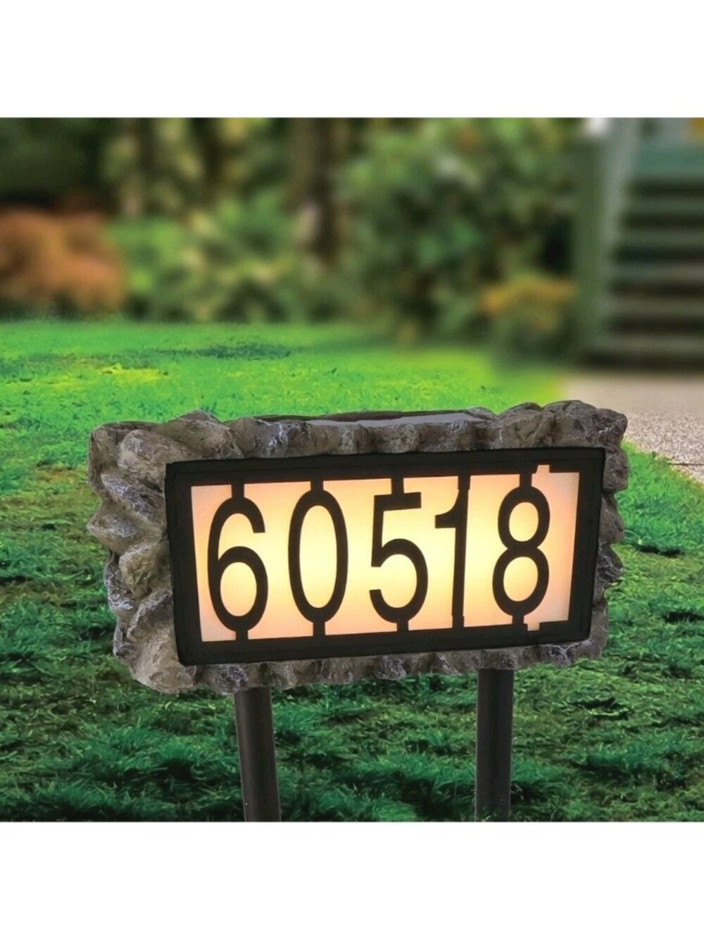 Belavi Solar Lighted Address Stake Ground Or Wall Mounted Stone Design